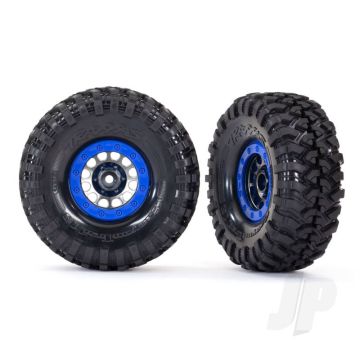 Traxxas Tyres And Wheels, Assembled, Glued (Method 105 1.9' Black Chrome, Blue Beadlock Style Wheels, Canyon Trail 4.6X1.9' Tyres, Foam Inserts) (1 Left, 1 Right) (TRX8182)
