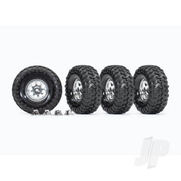 Traxxas Tyres And Wheels, Assembled, Glued (1.9' Classic Chrome Wheels, Canyon Trail 4.6X1.9' Tyres) (4 Pcs)/ Centre Caps (4 Pcs) (Requires #8255A Extended Stub Axle) (TRX8183X)