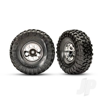 Traxxas Tires And Wheels, Assembled, Glued (2.2" Classic Chrome Wheels, Canyon Trail 5.3X2.2" Tires, Foam Inserts) (2) (Requires #8255A Extended Thread Stub Axle) (TRX8184)