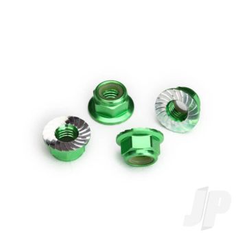 Traxxas Nuts, 5Mm Flanged Nylon Locking (Aluminium, Green-Anodised, Serrated) (4 Pcs) (TRX8447G)