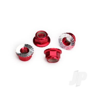 Traxxas Nuts, 5Mm Flanged Nylon Locking (Aluminium, Red-Anodised, Serrated) (4 Pcs) (TRX8447R)