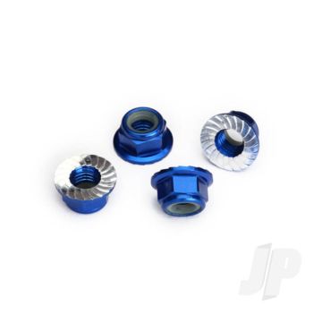 Traxxas Nuts, 5Mm Flanged Nylon Locking (Aluminium, Blue-Anodised, Serrated) (4 Pcs) (TRX8447X)