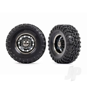 Traxxas Tyres And Wheels, Assembled, Glued (Trx-6 Big Rig 2.2In Black Chrome Wheels, Canyon Rt 4.6X2.2In Tyres, Foam Inserts) (Rear) (2)/ Centre Caps (Black Chrome) (2) (TRX8854X)