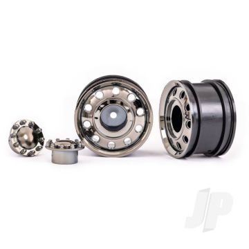Traxxas Wheels, Trx-6 Big Rig 2.2In (Black Chrome) (Front) (2)/ Centre Caps (Black Chrome) (2) (TRX8876)