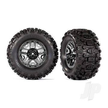 Traxxas Tyres And Wheels, Assembled, Glued (Black Chrome 2.8In Wheels, Sledgehammer Tyres, Foam Inserts) (2 Pcs) (Tsm Rated) (TRX9072)