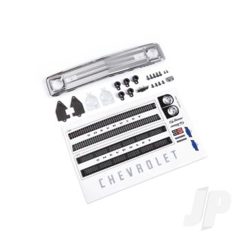 Traxxas Grille, Chevrolet Blazer (1969 - 1970)/ Grille Retainers (5)/ Headlight Housing (2)/ Headlight Lens (2)/ Turn Signal Lens (2)/ Hood Emblem/ Hood Emblem Mount/ 2.6X8 Bcs (5)/ 2.5X6 Bcs (4)/ 1.6X5 Bcs (Self-Tapping) (2) (Fits #9112 Body) (TRX9123)