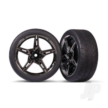 Traxxas Tyres And Wheels, Assembled, Glued (Split-Spoke Black Chrome Wheels, 1.9' Response Tyres) (Front) (2) (TRX9370)
