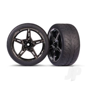 Traxxas Tyres And Wheels, Assembled, Glued (Split-Spoke Black Chrome Wheels,ÃƒÆ’Ã¢Å¡1.9' Response Tyres) (Extra Wide, Rear) (2) (TRX9371)