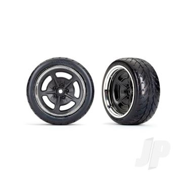 Traxxas Tyres And Wheels, Assembled, Glued (Black With Chrome Wheels, 1.9' Response Tyres) (Extra Wide, Rear) (2) (TRX9373)
