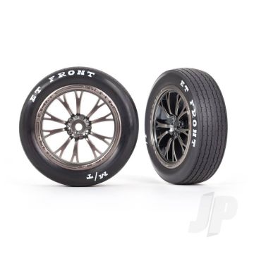 Traxxas Tyres & Wheels, Assembled, Glued (Weld Satin Black Chrome Wheels, Tyres, Foam Inserts) (Front) (2) (TRX9474A)