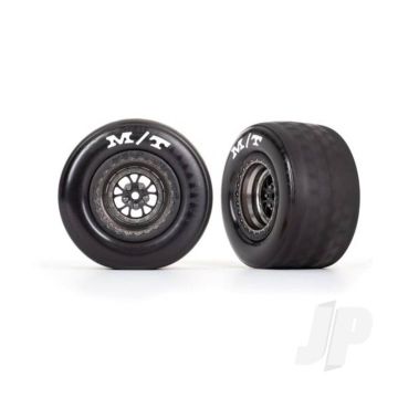 Traxxas Tyres & Wheels, Assembled, Glued (Weld Satin Black Chrome Wheels, Tyres, Foam Inserts) (Rear) (2) (TRX9475A)