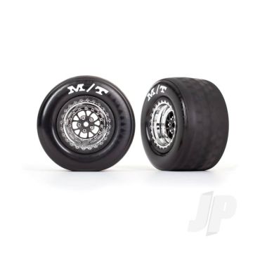 Traxxas Tyres & Wheels, Assembled, Glued (Weld Chrome With Black Wheels, Tyres, Foam Inserts) (Rear) (2) (TRX9475R)