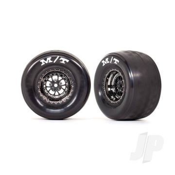 Traxxas Tyres & Wheels, Assembled, Glued (Weld Black Chrome Wheels, Tyres, Foam Inserts) (Rear) (2) (TRX9475X)