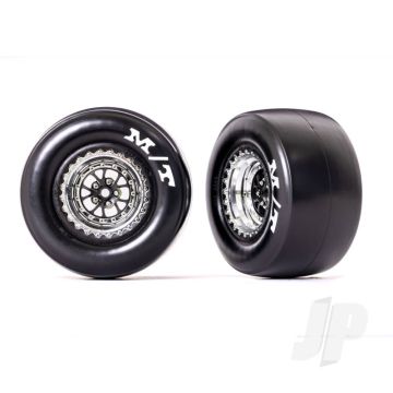 Traxxas Tyres & Wheels, Assembled, Glued (Weld Chrome With Black Wheels, Mickey Thompson Drag Slicks, Sticky Compound, Foam Inserts) (Rear) (2) (TRX9476R)