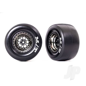 Traxxas Tyres & Wheels, Assembled, Glued (Weld Black Chrome Wheels, Sticky Tyres, Foam Inserts) (Rear) (2) (TRX9476X)