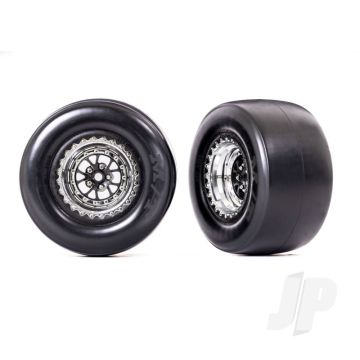 Traxxas Tyres & Wheels, Assembled, Glued (Weld Chrome With Black Wheels, Mickey Thompson Et Drag Slicks, Smoke, Foam Inserts) (Rear) (2) (TRX9477R)