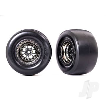 Traxxas Tyres & Wheels, Assembled, Glued (Weld Black Chrome Wheels, Mickey Thompson Et Drag Slicks, Smoke, Foam Inserts) (Rear) (2) (TRX9477X)