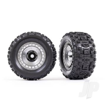 Traxxas Tyres And Wheels, Assembled, Glued (3.8In Satin Chrome Wheels, Satin Chrome Wheel Covers, Sledgehammer Tyres, Foam Inserts) (2) (TRX9572X)
