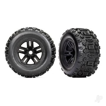 Traxxas Tyres & Wheels, (3.8in Black Wheels, Sledgehammer Tyres, Foam Inserts) (2) (TRX9672)