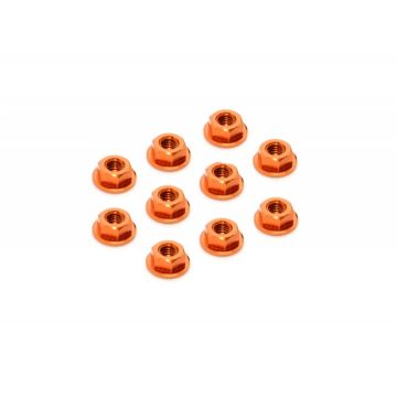 Xray Alu Nut M4 With Serrated Flange - Orange (10) (XR960241-O)