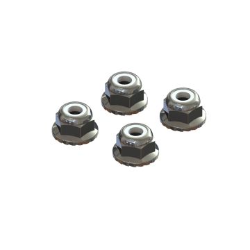 Arrma Flanged Nyloc Locknut 4mm Silver (4) (Z-AR708008)