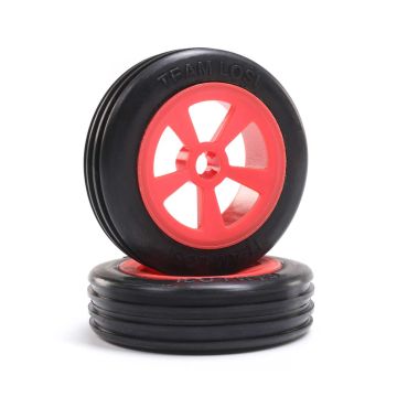 Losi Rib Front Tires, Mounted, Red (2): Mini JRX2 (Z-LOS41020)
