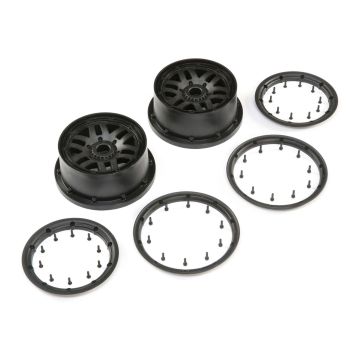 Losi Wheel & Beadlock Set, Black (2): 5ive-T 2.0 (Z-LOS45025)
