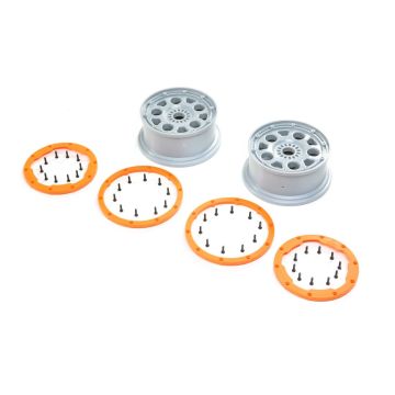 Losi Wheels, Silver, Orange Bead Lock (2): DBXL-E 2.0 (Z-LOS45032)