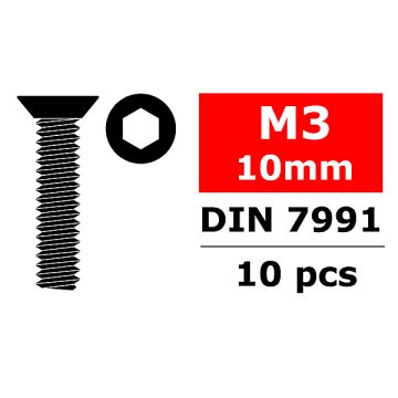 Corally Steel Screws M3 X 10mm Hex Flat Head 10 Pcs (C-3002-30-10)
