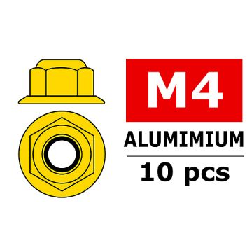 Corally Aluminium Nylstop Nut M4 Flanged Gold 10 P (C-3107-40-0)