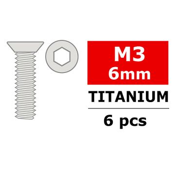 Corally Titanium Screws M3 X 6mm Hex Flat Head 6 Pcs (C-34011)