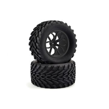 Fastrax 1:10 Mega V Truck Tyre 12 Spoke Black Wheel 12mm Hex (Pr) (FAST0067B)