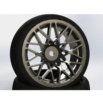 FASTRAX 1:10 STREET/TREAD TYRE STAR SPOKE GUN METAL (FAST0089GM)