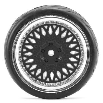 Fastrax 1:10 Street Wheel & Thread Tyres Classic Black/Chrome (FAST0098BC)