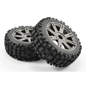 Fastrax 1:8 Rock Block Mounted On 8-Spoke Black Chrome (Pr) (FAST1001BC)