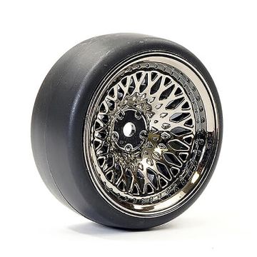 Fastrax 1:10th (4) Drift D1 Tyre W/9mm Classic Wheels - Black Chrome (FAST1357BC-D19)
