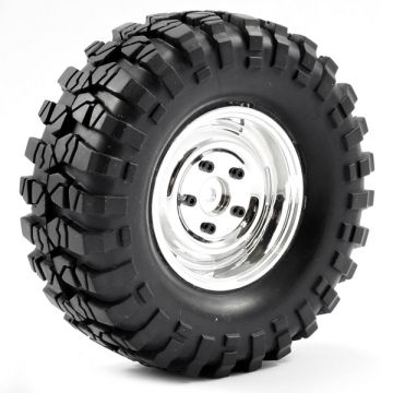 FTX Outback Pre-Mounted Steel Look Lug/Tyre (2) - Chrome (FTX8172C)