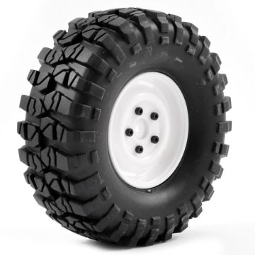 FTX Outback Pre-Mounted Steel Look Lug/Tyre (2) - White (FTX8172W)