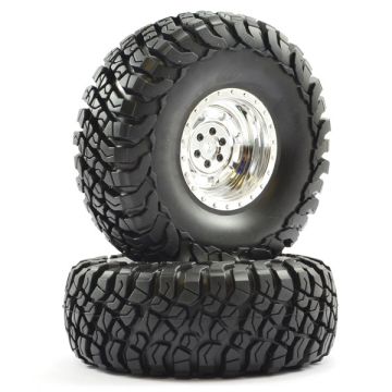FTX Mauler 2.2" All Terrain Tyres Pre-Glued On Chrome Wheel (2) (FTX8766C)