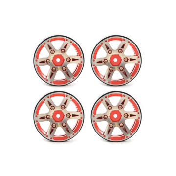 Fastrax 1.9" Heavyweight Split 6 Spoke Alloy Beadlock Wheels (4) Red (FAST0146R)
