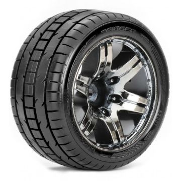 Roapex Stadium Truck 1:10 Tyre Trigger On Chrome Black Wheels 12mm (2) (R2001CB2)