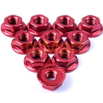 Yeah Racing 4mm Aluminium Serrated Lock Nut 10pcs Red (LN-M4S-RD)