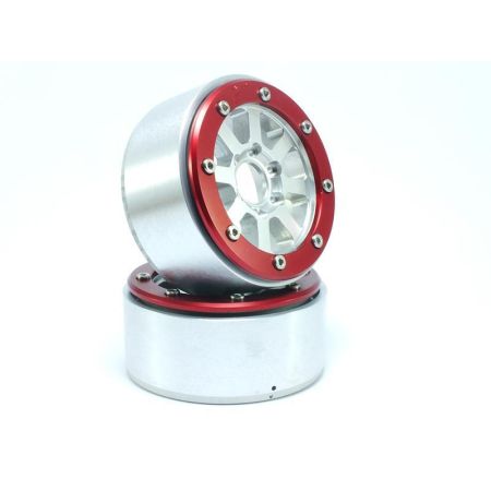 Metsafil Beadlock Wheels HAMMER Silver/Red 1.9 (2) w/o Hub (MT5040SR)