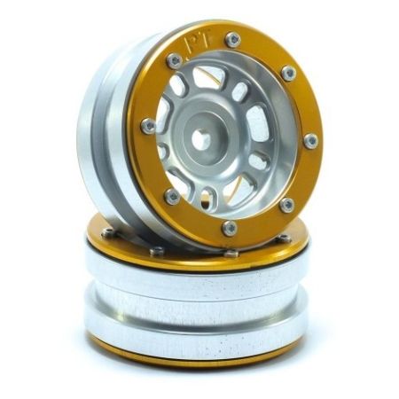 Metsafil Beadlock Wheels PT-Distractor Silver/Gold 1.9 (2 pcs) (MT0040SGO)