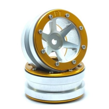 Metsafil Beadlock Wheels PT-Slingshot Silver/Gold 1.9 (2 pcs) (MT0030SGO)