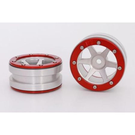 Metsafil Beadlock Wheels PT-Slingshot Silver/Red 1.9 (2 pcs)Â  (MT0030SRÂ )