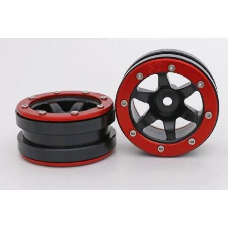 Metsafil Beadlock Wheels PT-Wave Black/Red 1.9 (2 pcs)Â  (MT0070BRÂ )