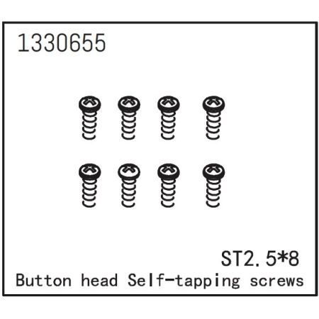 Absima Button Head Self-Tapping Screws St2.5*8 (8) (AB1330655)