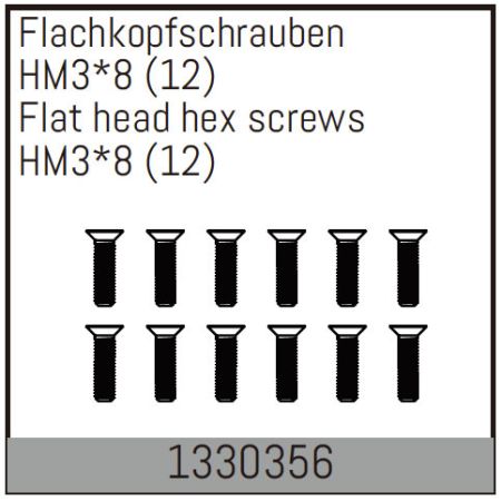 Absima HM3*8mm Flat Hex Screw  12pcs 
