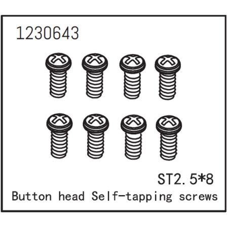 Absima Button Head Screws - Selftapping M2.5*8 (8)